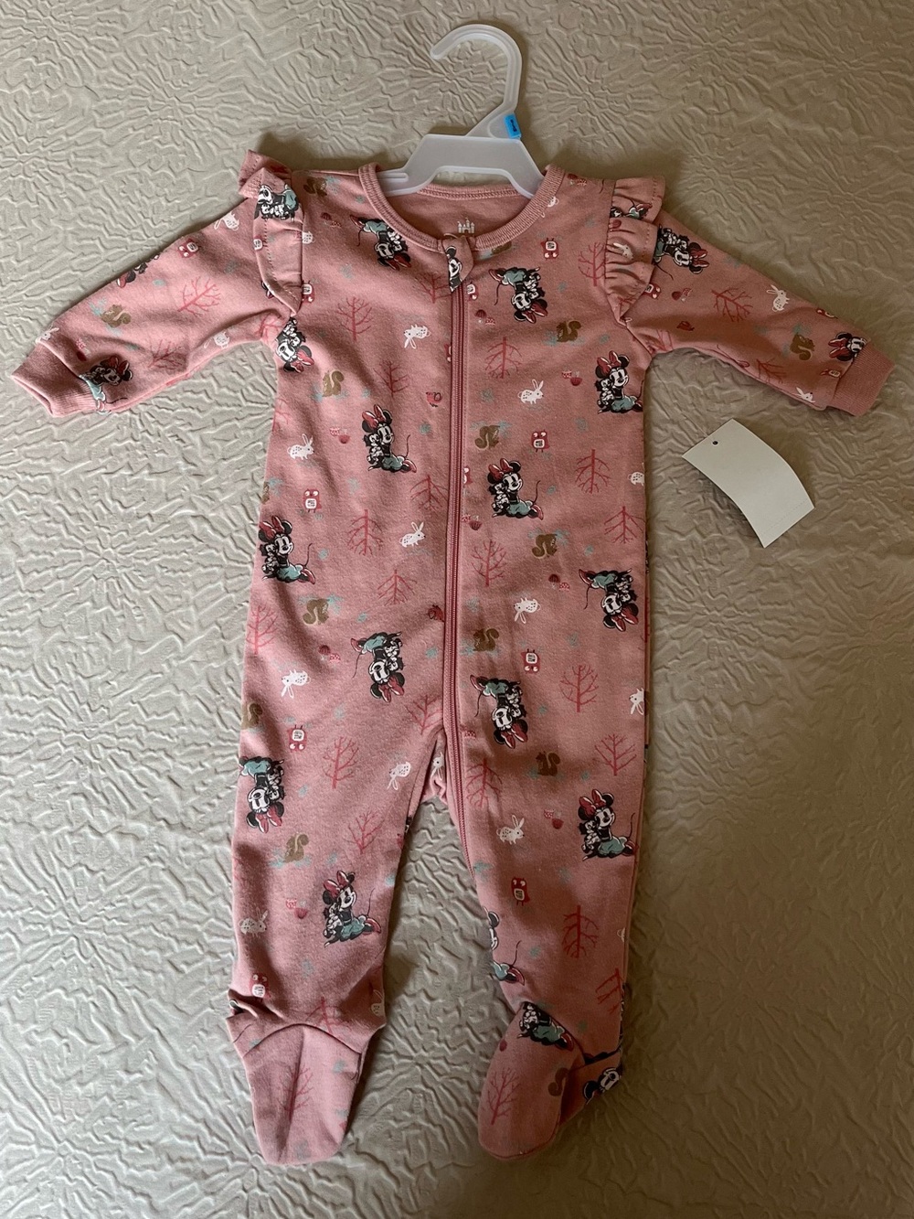 Disney Pink Minnie Mouse Ruffle Shoulder Footed One-Piece